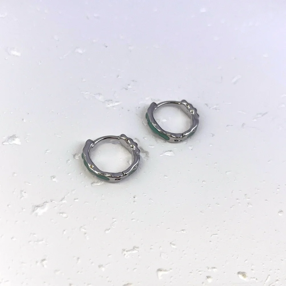925 Silver Plated Green Ripple Small Hoop Earrings for Men Women,Unisex Earrings